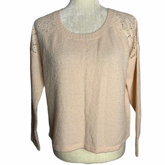 Sweaters - Lace Cold Shoulder Cropped Knit Sweater 60PE